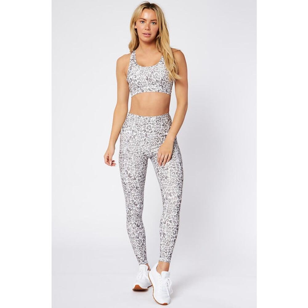 Scorpio Sol‎ Gray White High Rise Leopard Print Leggings Medium Yoga Pilates